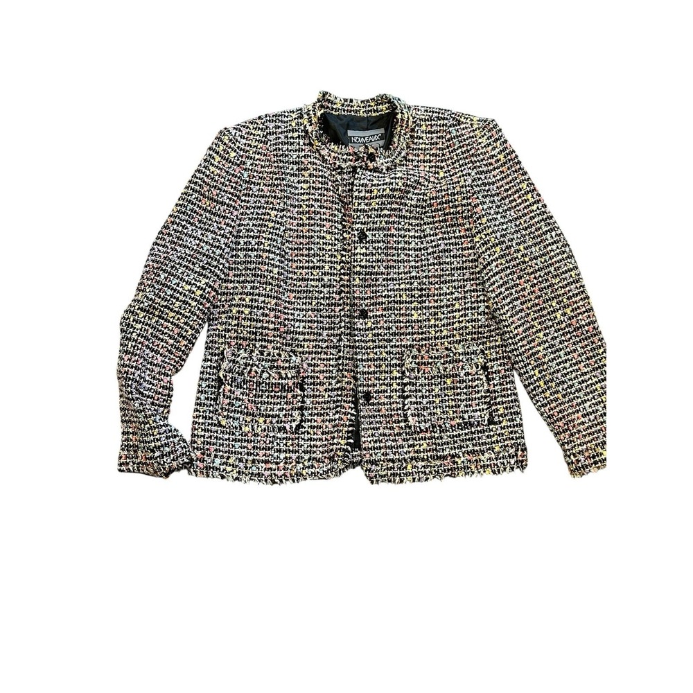 Nouveaux Women's Jacket 10P Snap Up Woven Fringe Blazer Pink Black Aqua Blue